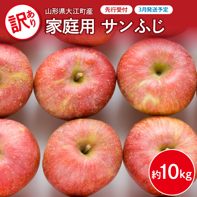 028-036《先行受付》【2027年3月発送予定】 訳あり 家庭用サンふじ約10kg【大江町産・山形りんご・大地農産】
