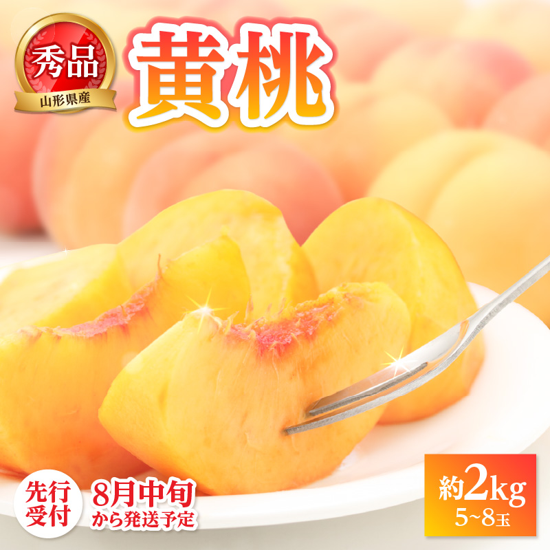063-003 《先行受付》★黄桃（品種おまかせ）★ 約2kg(5～8玉) 秀品 【2026年8月中旬頃～発送予定】