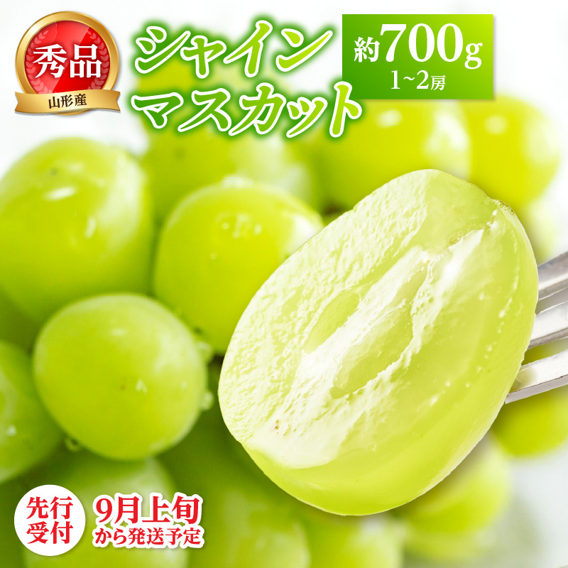 063-014 《先行受付》★山形産シャインマスカット★約700g以上(1～2房)秀品【2026年9月頃～順次発送予定】