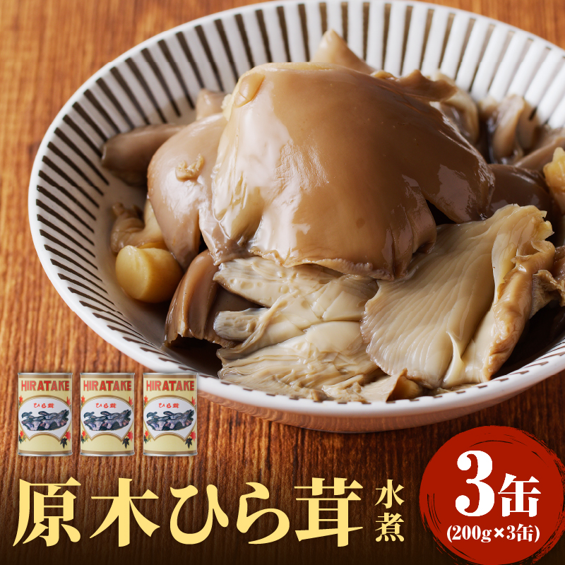 014-014 大江町柳川産 原木ひら茸水煮200g×3缶（固形量）